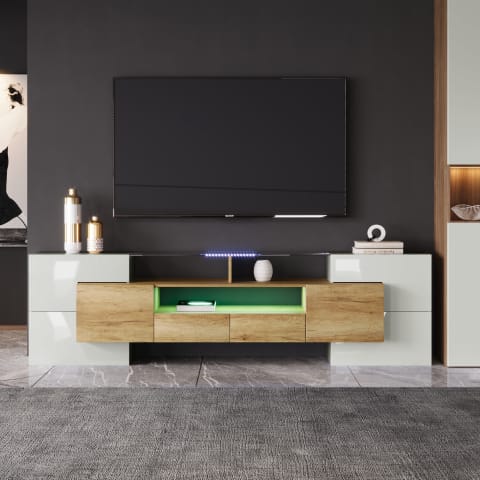 Eleganter TV-Schrank aus Glas mit LED-Beleuchtung, weiß