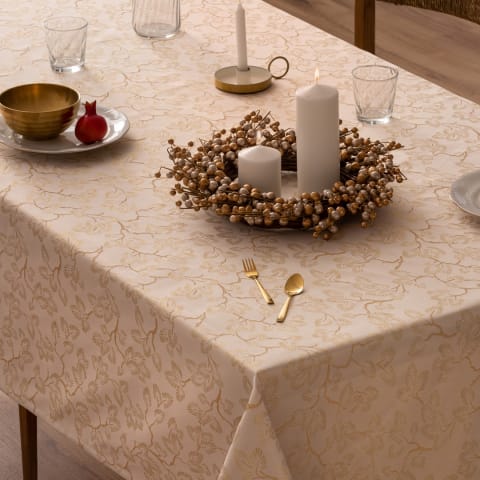 Weihnachts-Tischdecke Jacquard goldene Tannen 155x300cm Branches gold