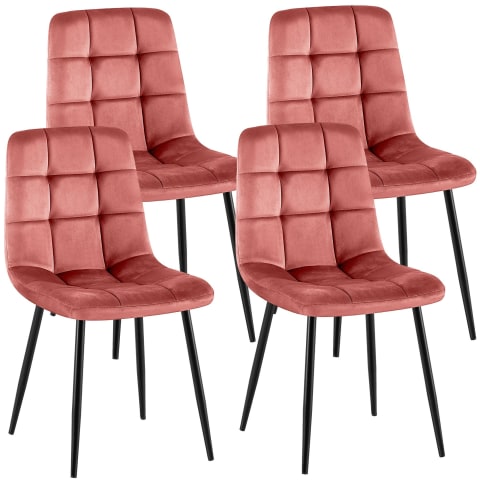 4er Set Stühle mit Metallgestell und Sitz aus Samt rosa Antibes