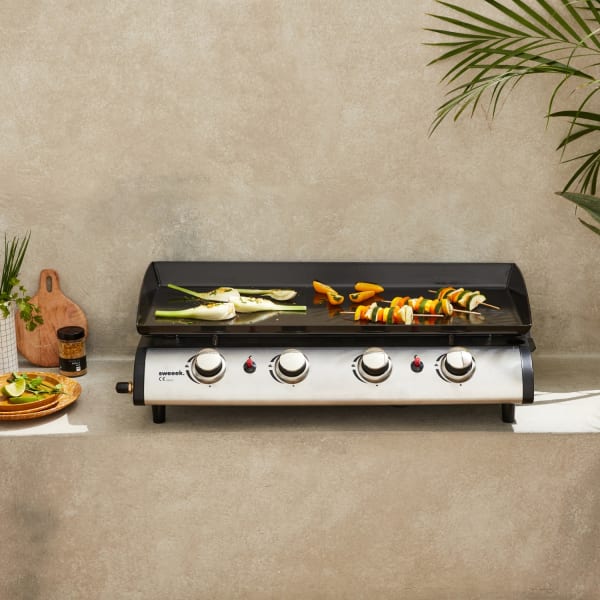 sweeek - Plancha de asar a gas de 4 fuegos, 10 kw