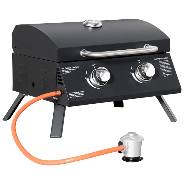 Outsunny - Barbacoa de mesa a gas 55x46.5x41 cm negro