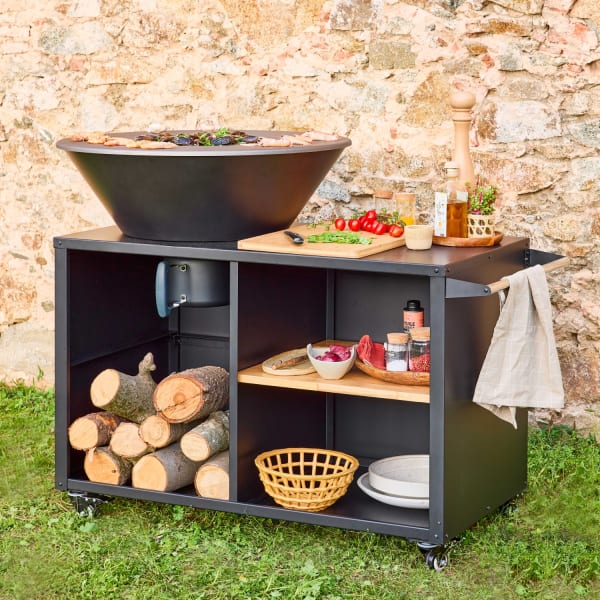 sweeek - Brasero barbacoa con carrito y espacios de almacenamiento, ø80cm,