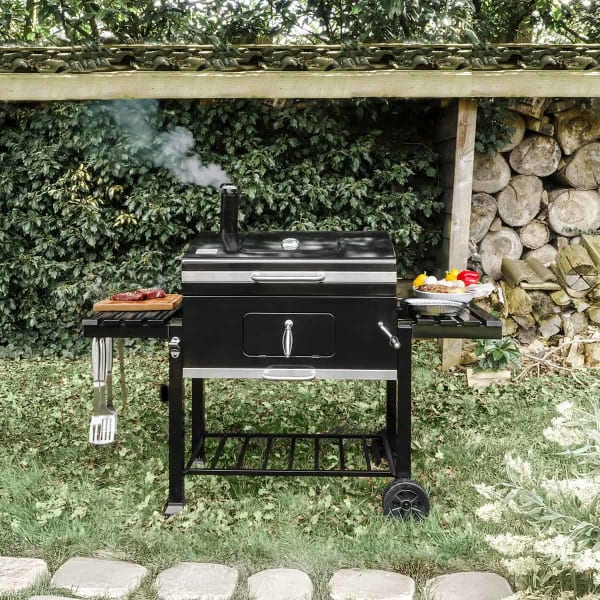 Patton - Barbacoa de carbón de acero esmaltado negro 77 cm