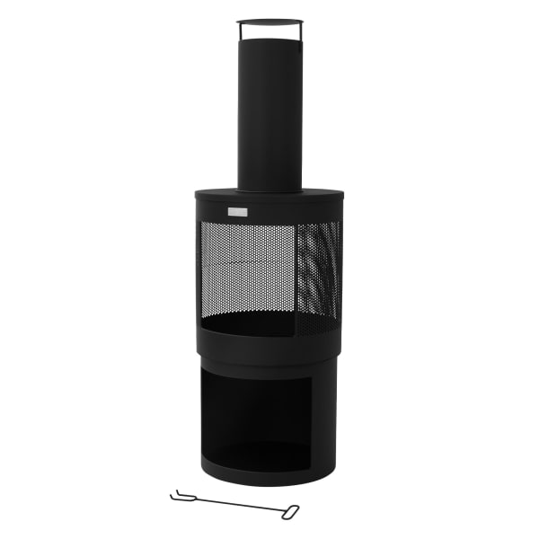 ML-Design - Chimenea de jardín exterior 131x45 cm redonda de acero negro, atizador
