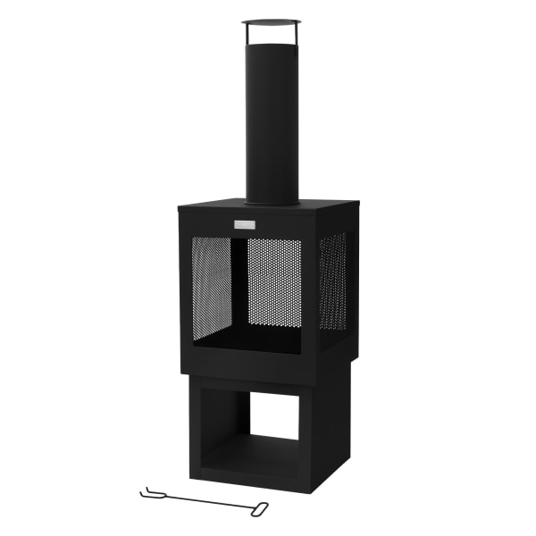 ML-Design - Chimenea de jardín exterior 128x40cm cuadrada de acero negro, atizador