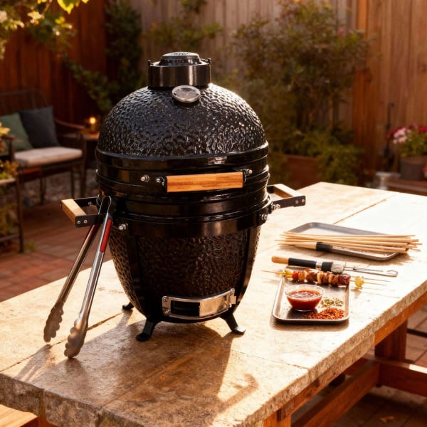 NIYLO - Barbacoa kamado de cerámica negra, 51x53x64 cm
