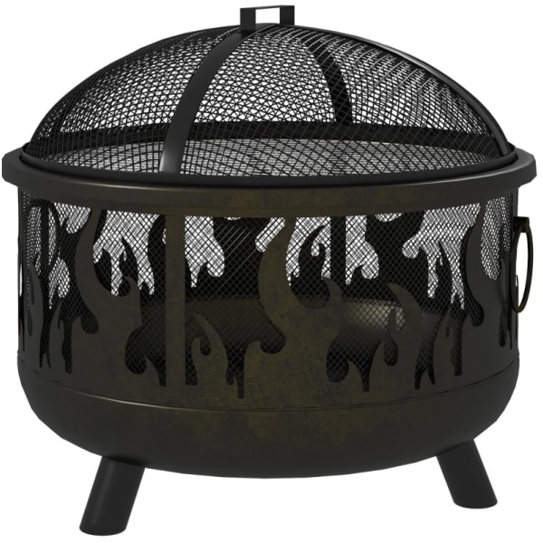OKWISH - Brasero negro de metal 2 en 1 con parrilla ø61x55 cm
