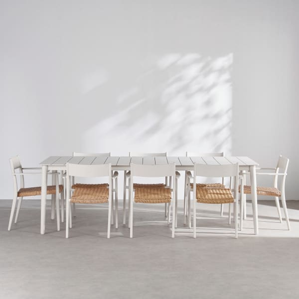 Maisons du Monde - Lidy - Conjunto de mesa y 8 sillas de exterior de aluminio y resina beige