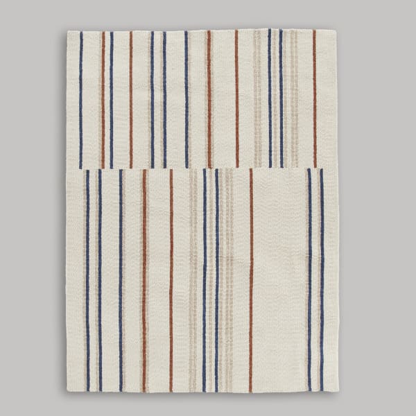 Maisons du Monde - Selot - Alfombra de exterior de rayas crudo, azul y terracota, 140x200 cm