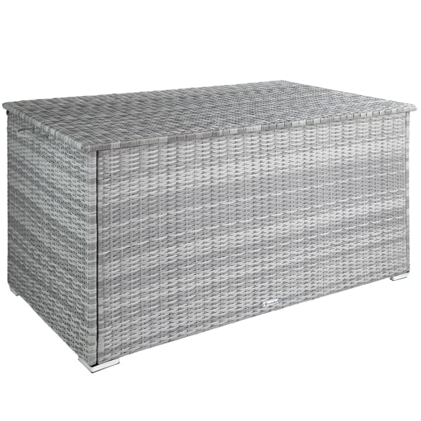 Tectake - Baúl de jardín de ratán sintético 145x82,5x79,5 cm gris claro