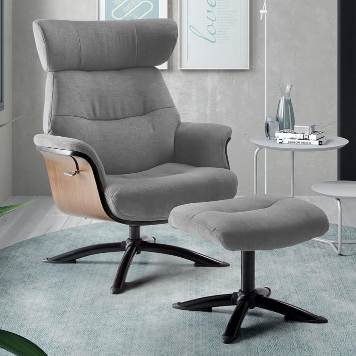 Fauteuil  inclinable + repose-pieds gris-Obanos cropped-2