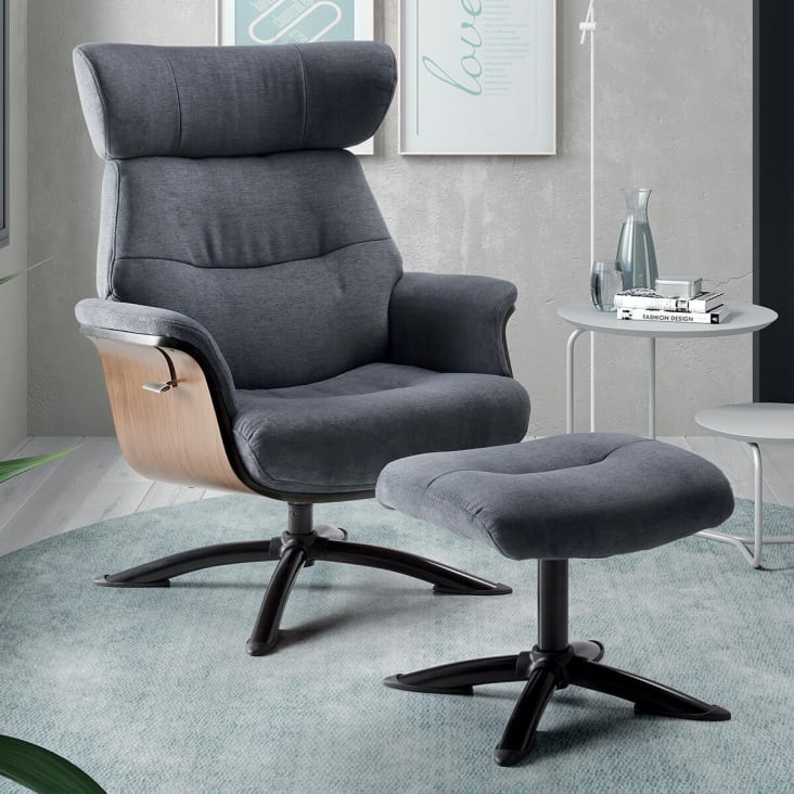 Fauteuil rembourré chaise grise fauteuil bras fauteuil à repose-pieds en  bois