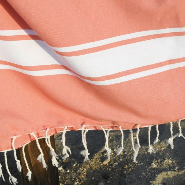 Fouta bande blanche coton  100x200 orange corail-St tropez cropped-7