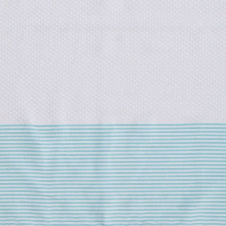 Fouta nid d'abeille coton  100x200 blanc / bleu aqua-Ibiza cropped-5