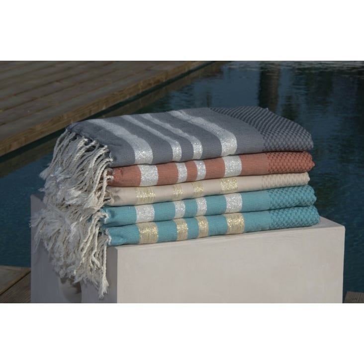 Fouta lurex coton  100x200 taupe clair / or-Hamptons cropped-8