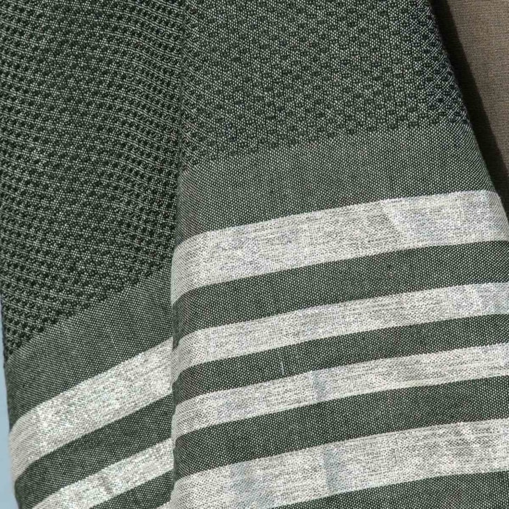 Fouta lurex coton  100x200 vert kaki / argent-Hamptons cropped-3