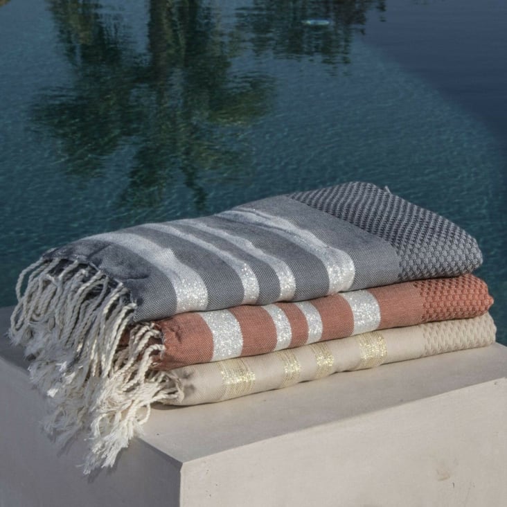 Fouta lurex coton  100x200 gris moyen / argent-Hamptons cropped-4