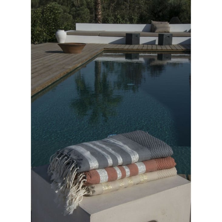 Fouta lurex coton  100x200 gris moyen / argent-Hamptons cropped-5