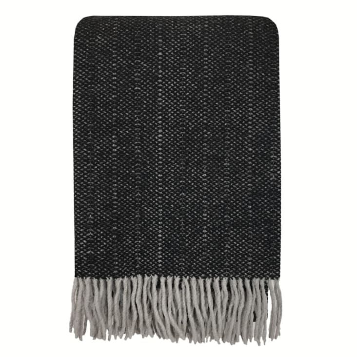 Plaid en laine recyclée noire crow  125x170-RECYCLED cropped-2
