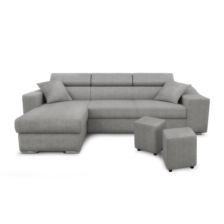 Canapé d’angle 4 places en tissu gris avec rangement droit-ELONA