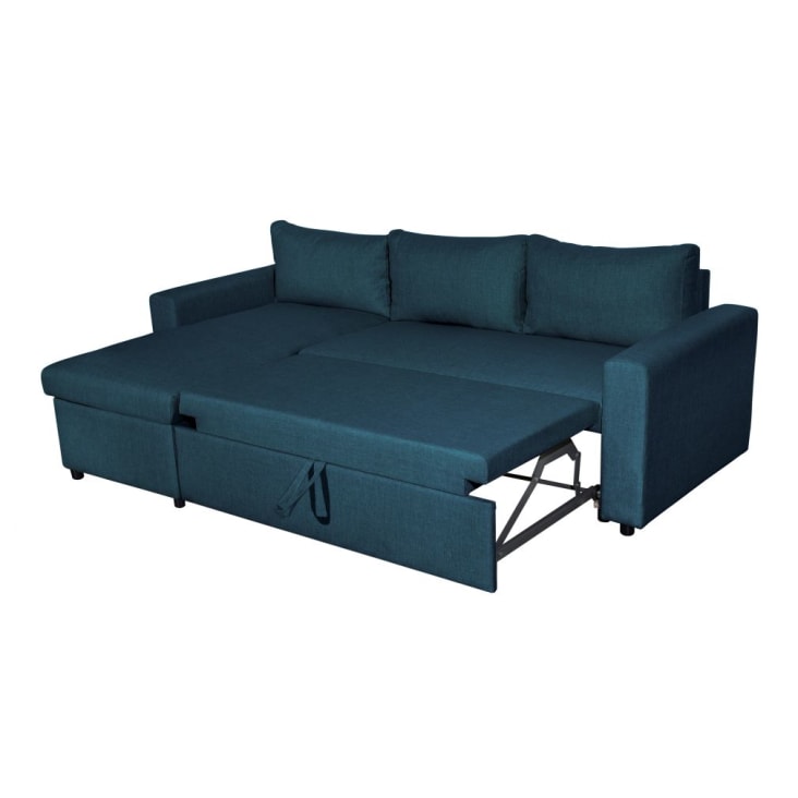 Canapé d'angle réversible convertible avec coffre en tissu bleu canard-MARIA cropped-7