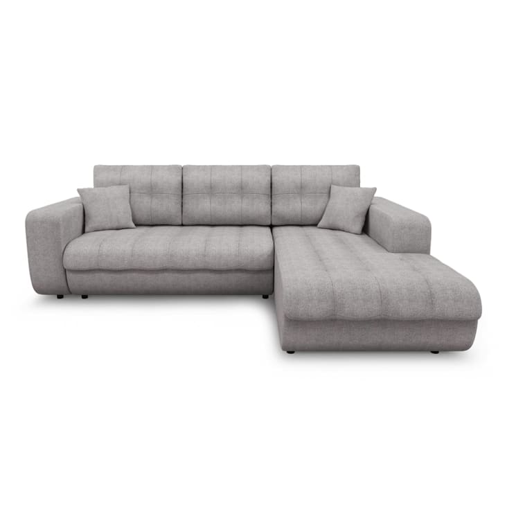 Canapé d'angle droit convertible en tissu gris clair-SUZIE