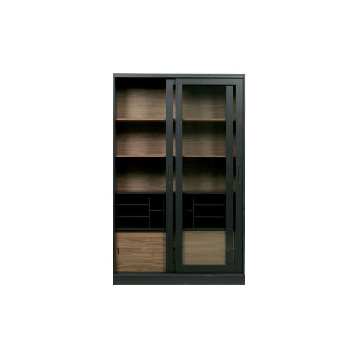 Cabinet 2 portes coulissantes en bois noir-James cropped-3