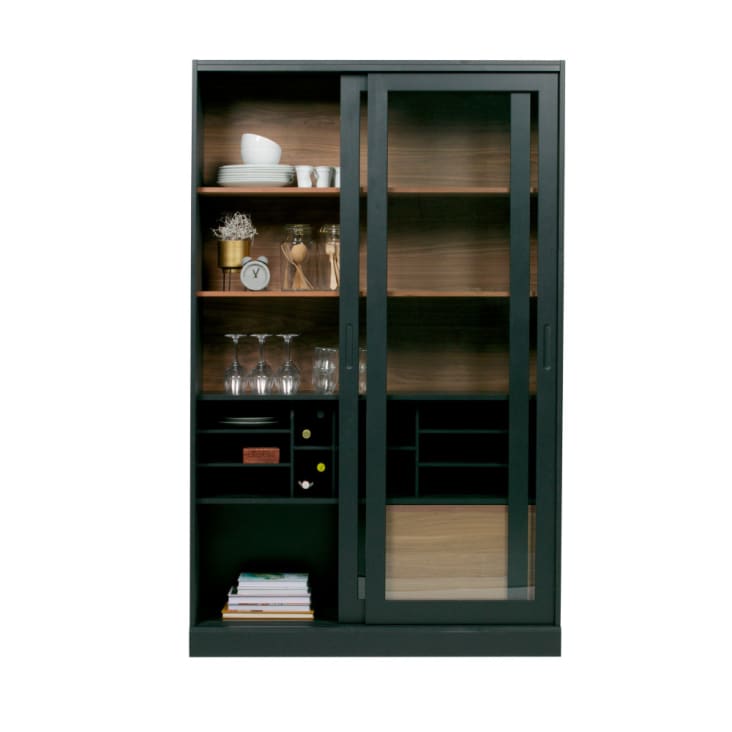 Cabinet 2 portes coulissantes en bois noir-James cropped-7