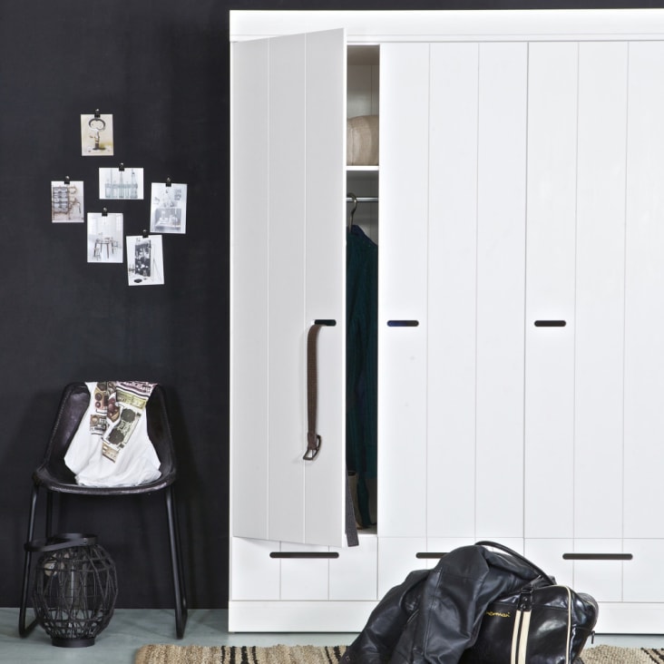 | Türen 3 Monde du CONNECT Maisons Schubladen aus 3 Holz, weiß und Kleiderschrank mit