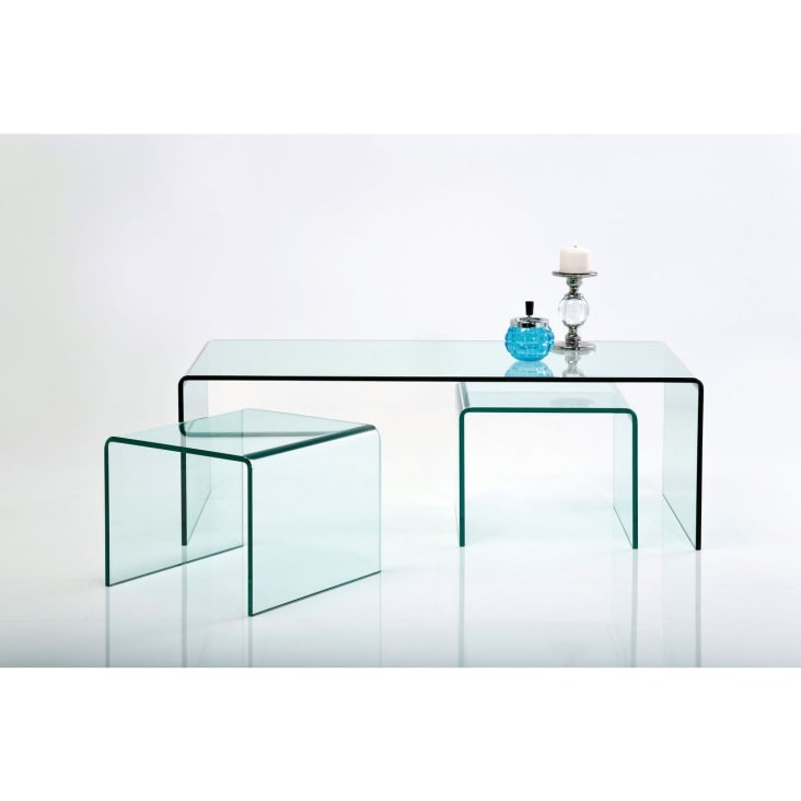 Mesa centro cristal ANGOLA mesa auxiliar salón de cristal curvado 110x60x38  cm