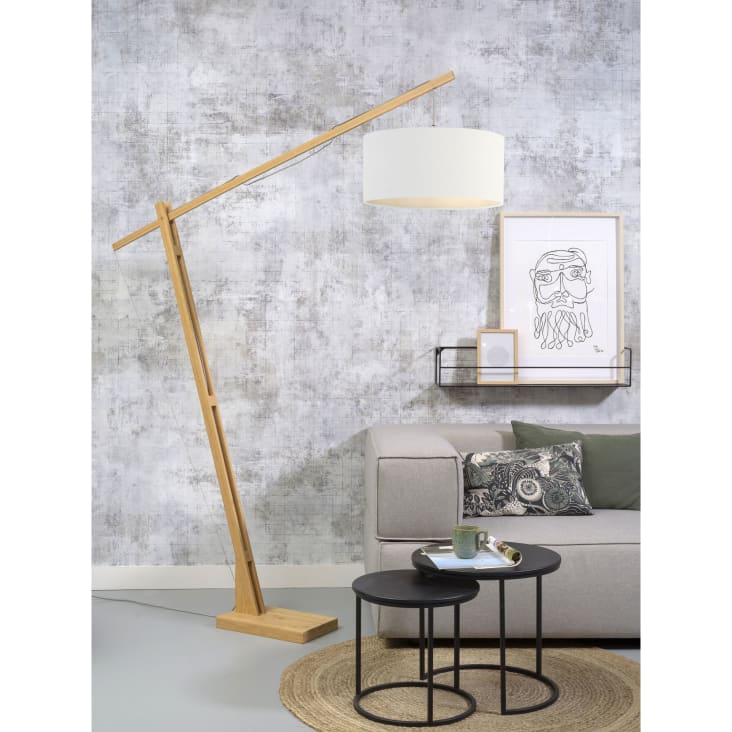 Lampadaire BAMBOO Reality - Abat-jour Papier Blanc 2xE27 Max 60W, Hauteur 130cm