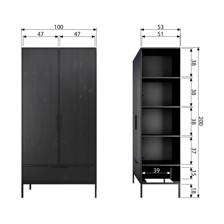 Armoire 2 portes en bois noir-Adam cropped-7