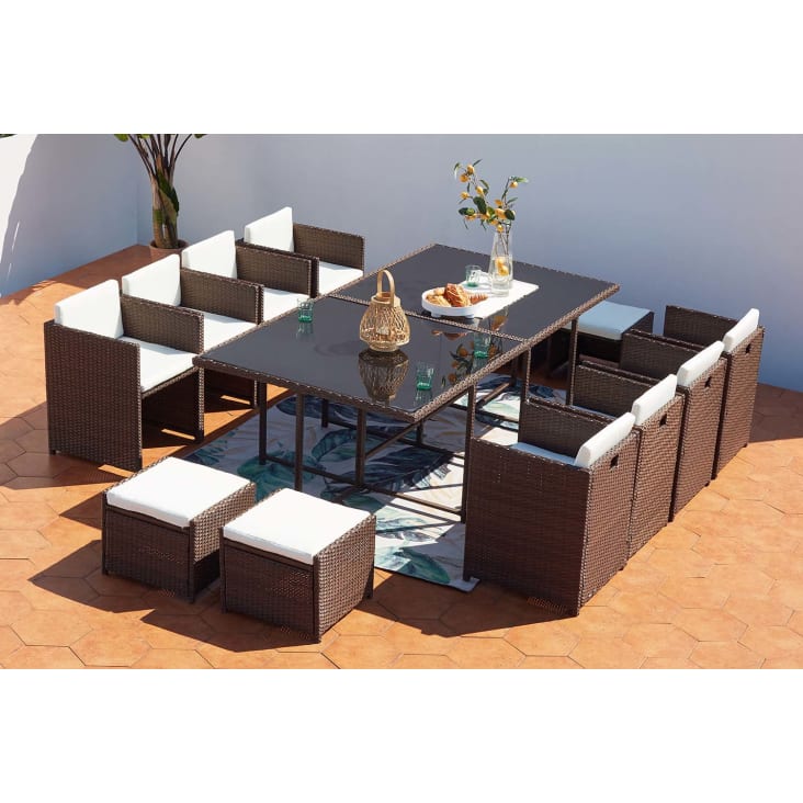 Table et chaise 10 places encastrables alu résine marron/blanc ABASA main image 1