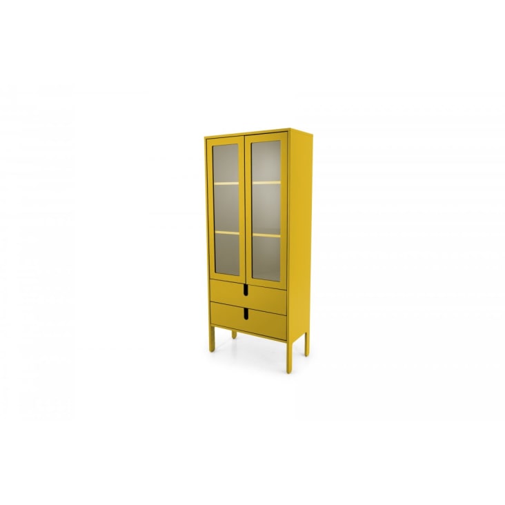 Vitrine en bois 2 portes 2 tiroirs H178cm jaune moutarde-Uno cropped-2