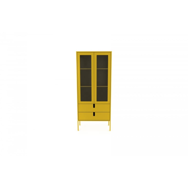 Vitrine en bois 2 portes 2 tiroirs H178cm jaune moutarde-Uno cropped-3