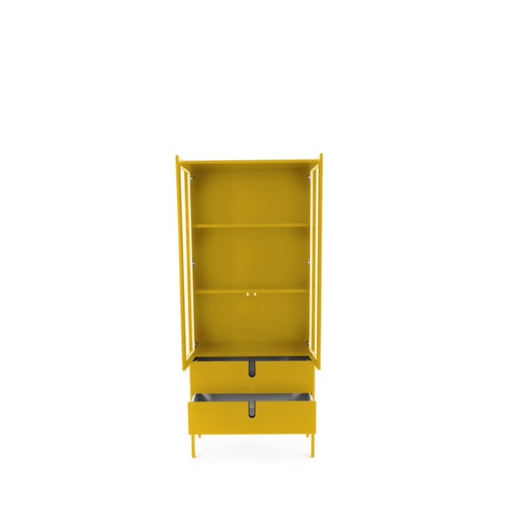 Vitrine en bois 2 portes 2 tiroirs H178cm jaune moutarde-Uno cropped-4