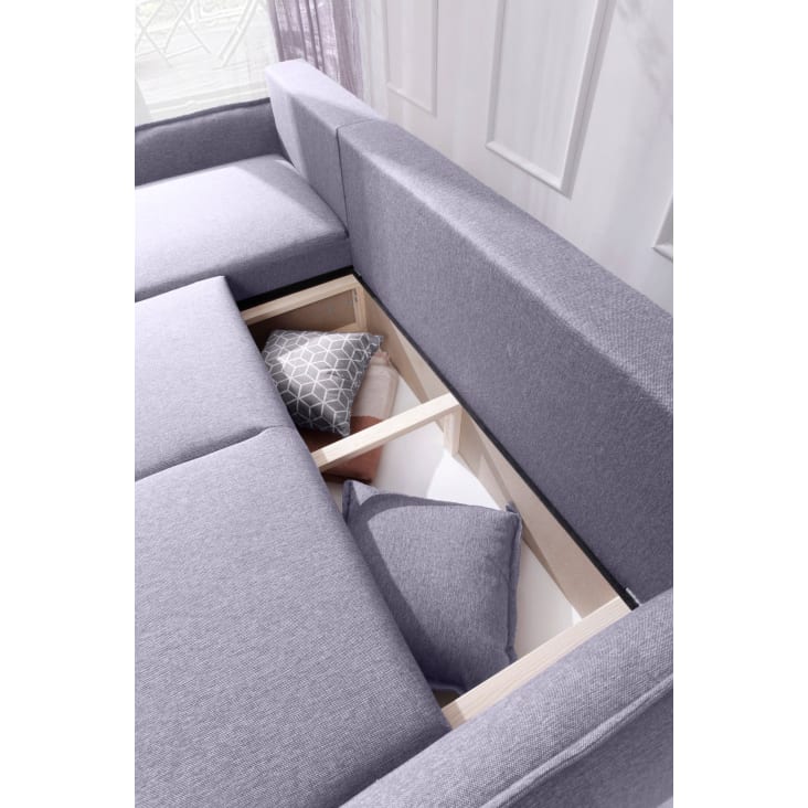 Canapé d'angle réversible convertible 4 places en tissu gris clair-Lena cropped-5