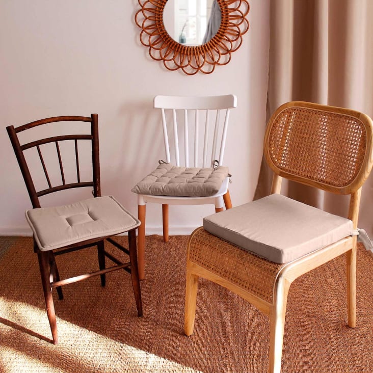Ecru - Lin - Coussin de chaise ronde réversible 38 cm