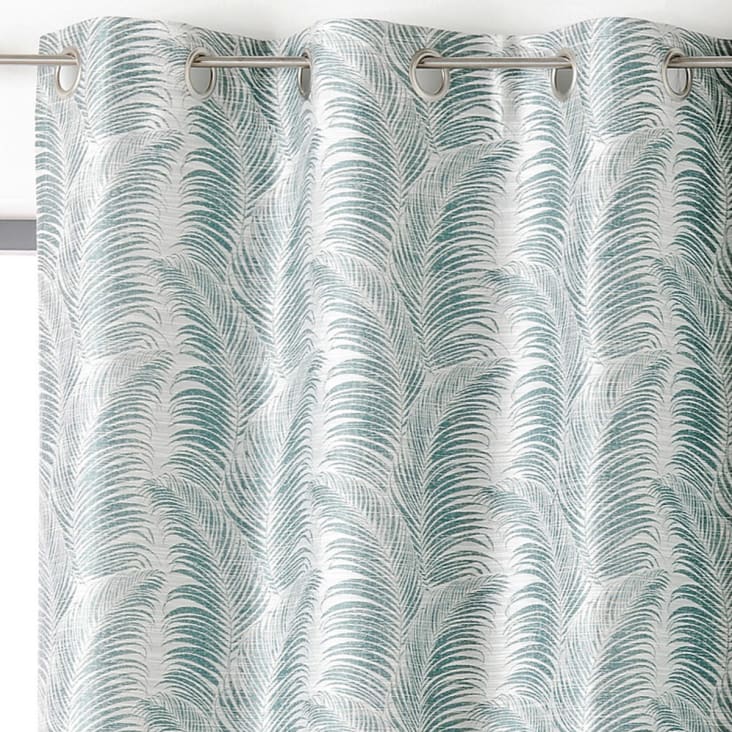 Rideau à oeillets aux motifs palmes polyester bleu 145x250 cm cropped-3