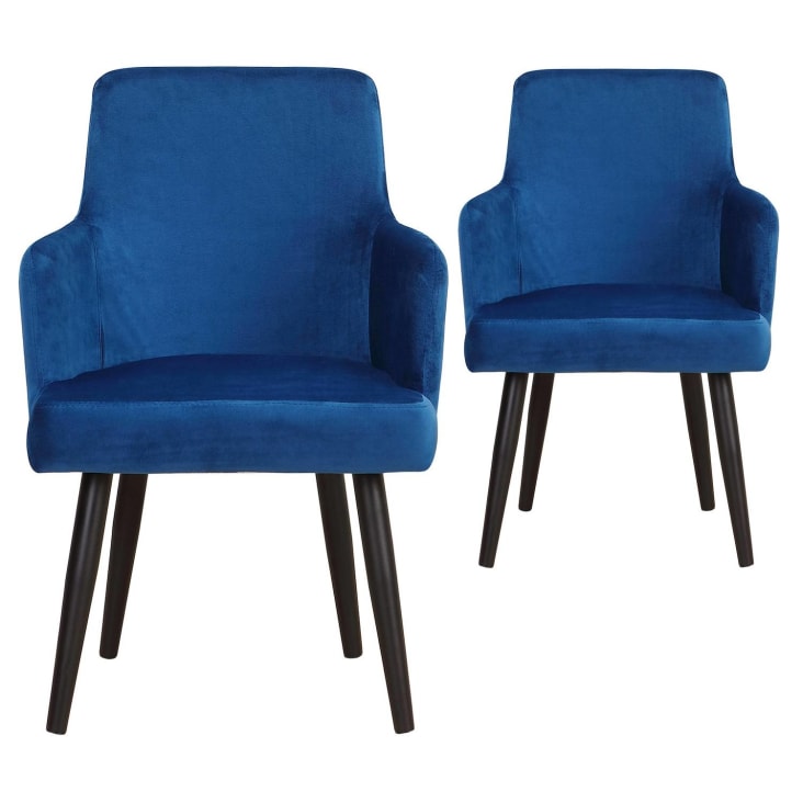Lot de 2 fauteuils de table en velours bleu-NEIVA