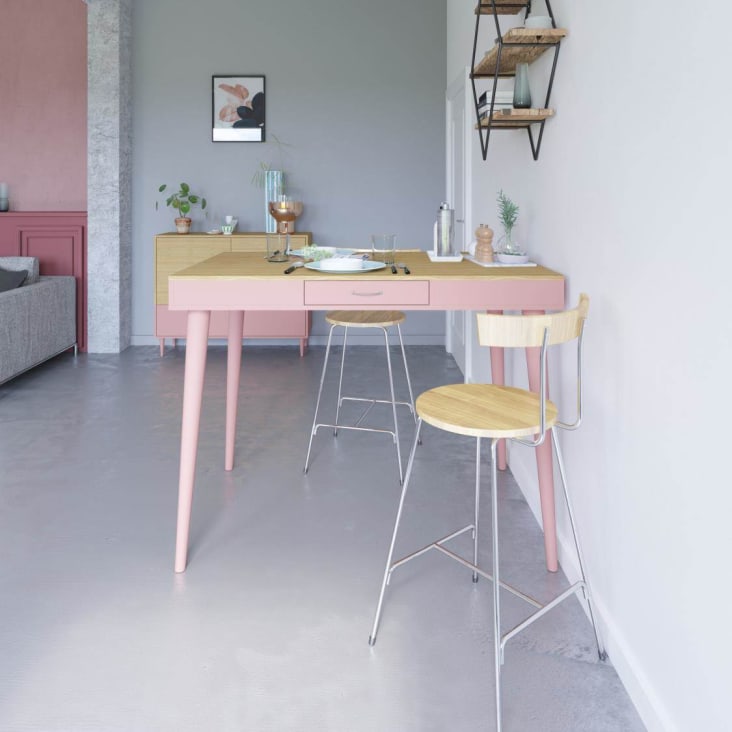 Table bar effet bois chêne clair et rose poudré-Horizon cropped-2