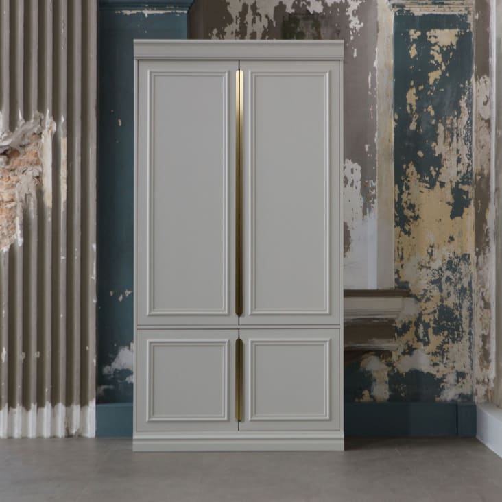 Armoire parisienne gris clair 2 portes penderie étagères Léandre – Decoclico