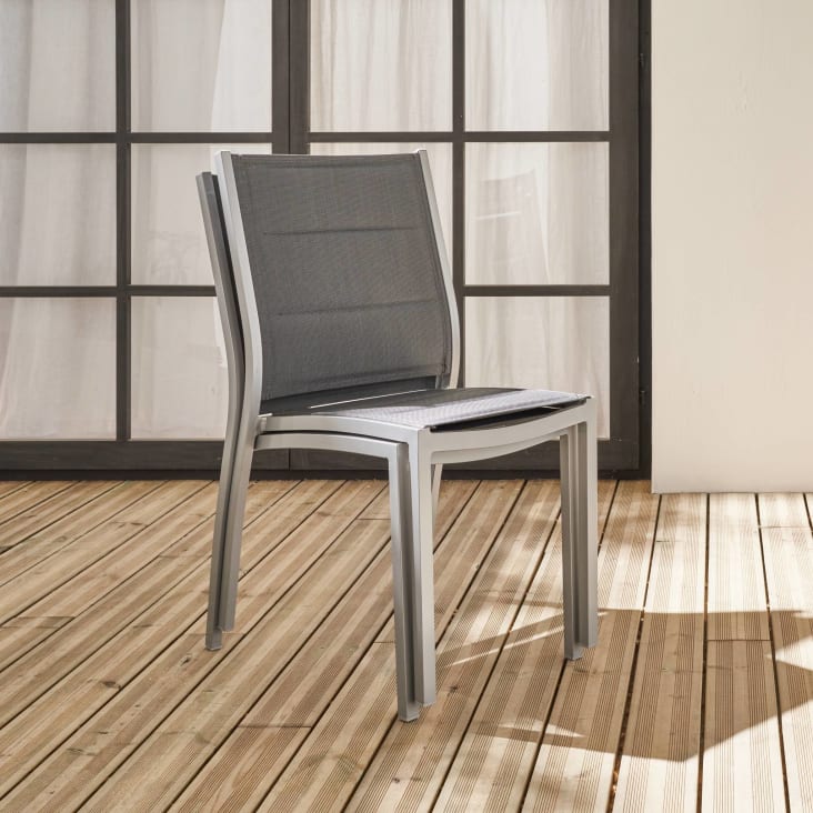 Coppia di sedie da giardino moderne in alluminio e textilene grigio Chicago