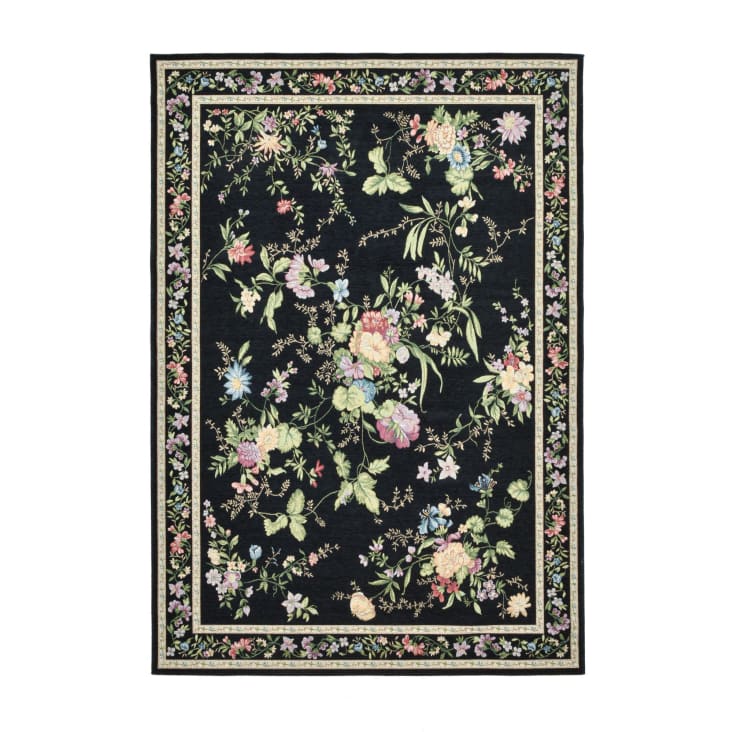 Tapis floral tissé plat - noir 160x230 cm-FLOMI