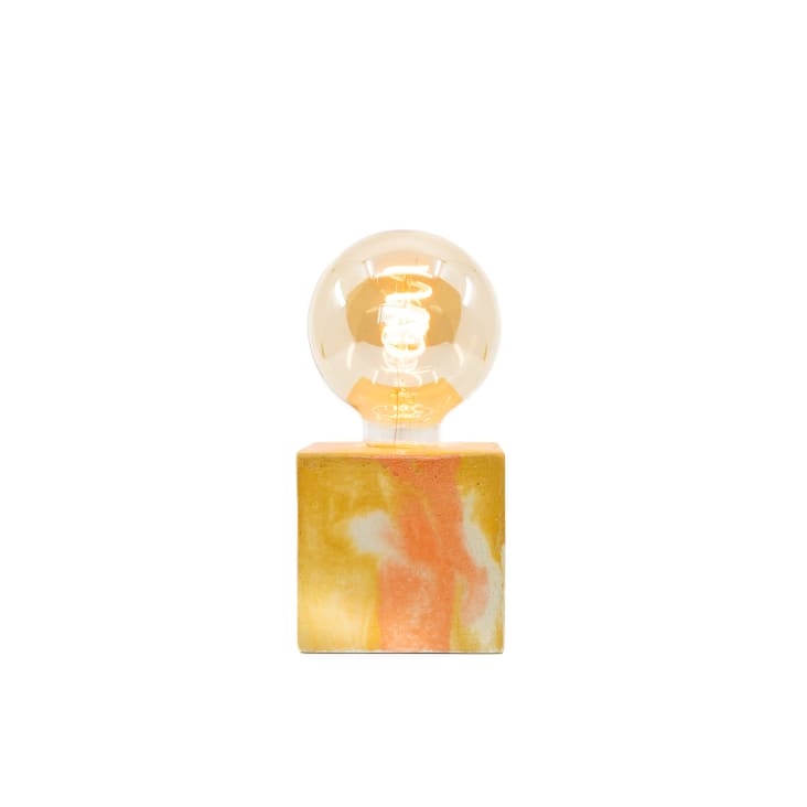 Lampe cube marbré en béton orange & jaune-CUBE MARBRÉ