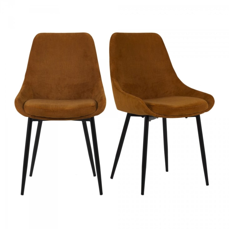 Lot de 2 chaises design velours côtelé orange-Zaipo