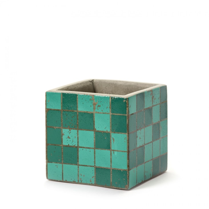 Pot béton cubique vert 11x11x11 cm-MARIE MOSAÏQUE