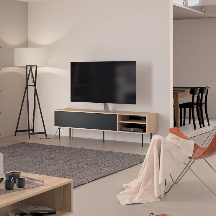 Mueble de TV con patasNaturale, Roble/Negro