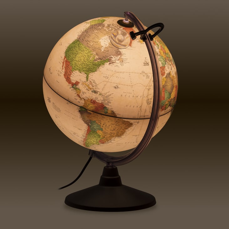 Globe terrestre 30 cm antique lumineux textes en français | Maisons du Monde