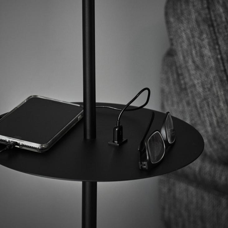 Lampadaire liseuse avec tablette et port USB noir H144cm LINEAR